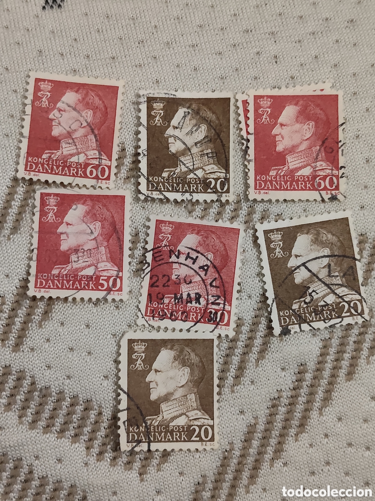 Sellos: 7 sellos de Dinamarca Rey Frederik lX 1962