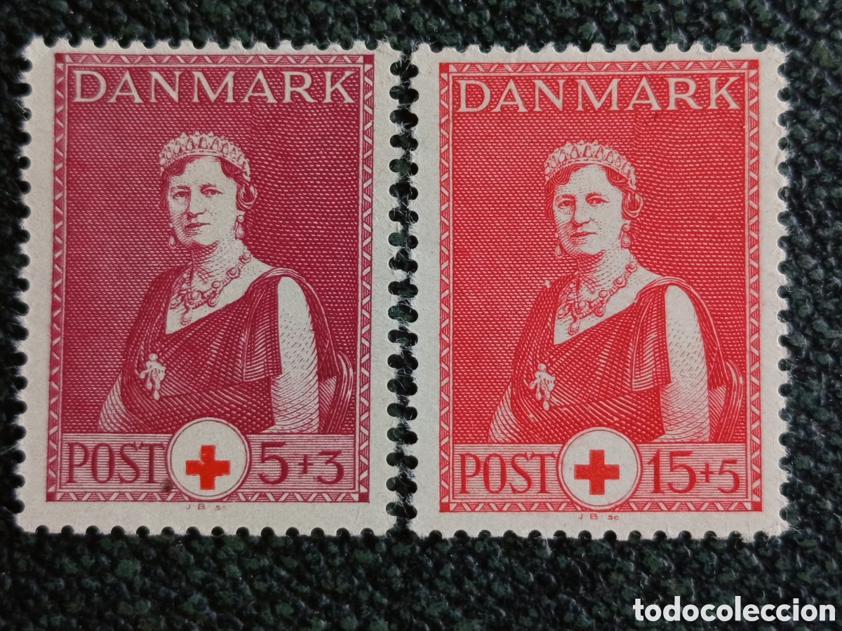 Sellos: Dinamarca 1939 Cruz Roja Reina Alejandrina Pareja 5+3 y 15+5 &Oslash;re - Michel #252-253 MNH