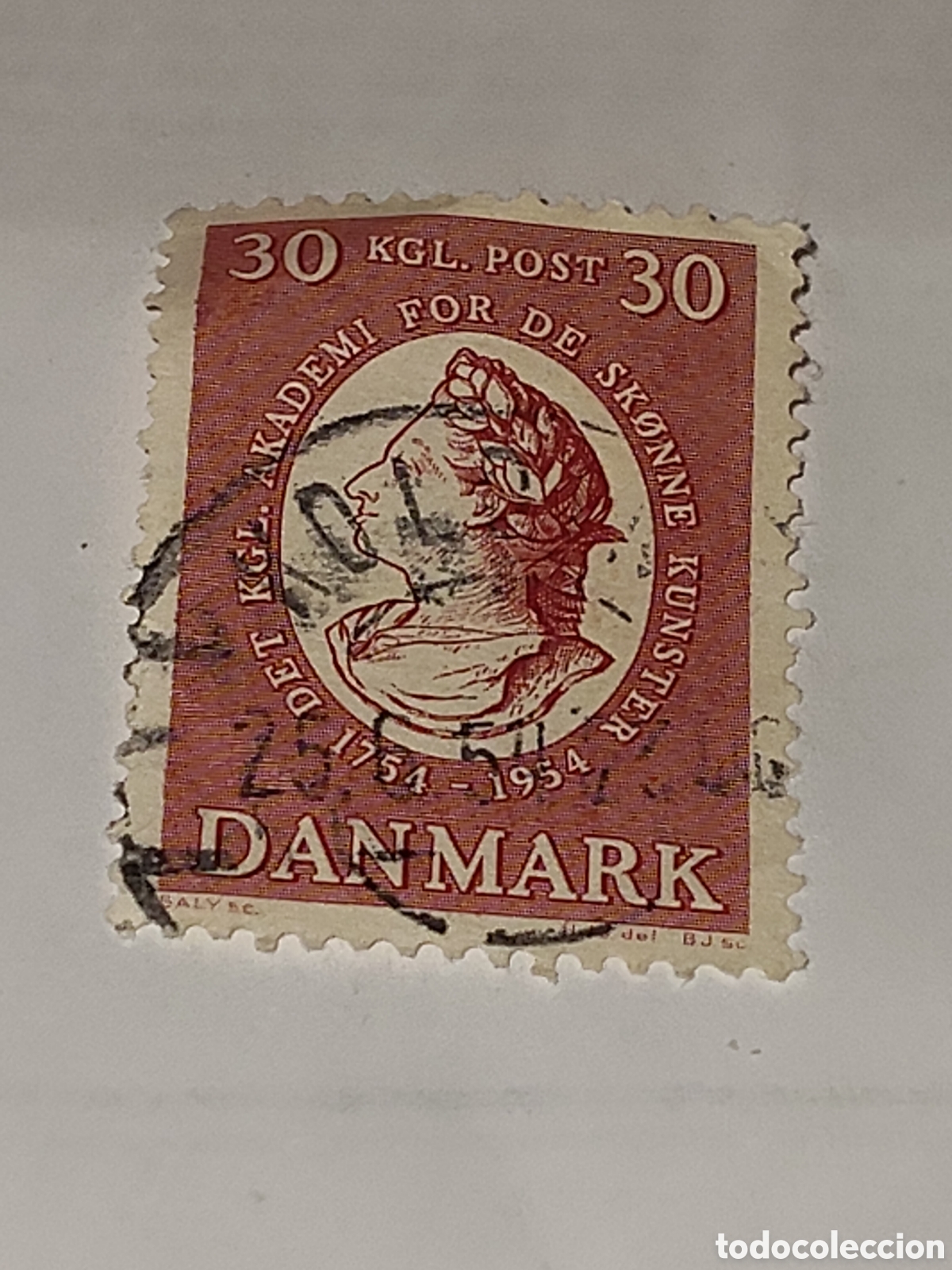 Stamps: Sello de Dinamarca 200 aniversario de la real academia de bellas artes 1954