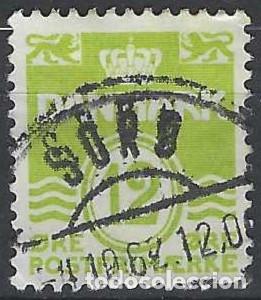 Stamps: DINAMARCA 1952 - S. B&Aacute;SICA, OLAS, VERDE AMARILLENTO - USADO