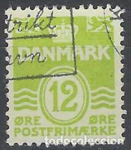 Selos: DINAMARCA 1952 - S. B&Aacute;SICA, OLAS, VERDE AMARILLENTO - USADO