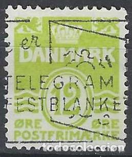 Stamps: DINAMARCA 1952 - S. B&Aacute;SICA, OLAS, VERDE AMARILLENTO - USADO