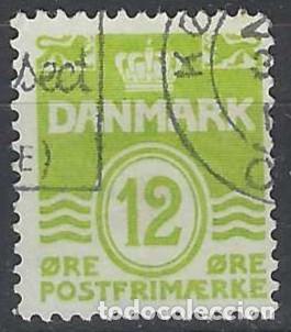 Stamps: DINAMARCA 1952 - S. B&Aacute;SICA, OLAS, VERDE AMARILLENTO - USADO
