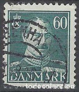 Timbres: DINAMARCA 1944 - REY CHRISTIAN X, VERDE AZULADO - USADO