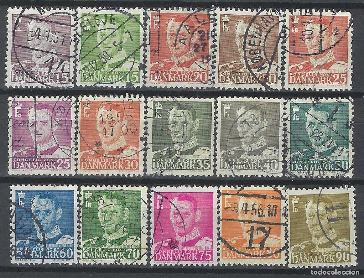 Selos: DINAMARCA 1948-59 - REY FREDERIK IX, 15 VALORES - USADOS