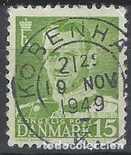 Selos: DINAMARCA 1948-59 - REY FREDERIK IX, VERDE - USADO