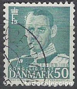 Stamps: DINAMARCA 1948-59 - REY FREDERIK IX, VERDE AZULADO - USADO