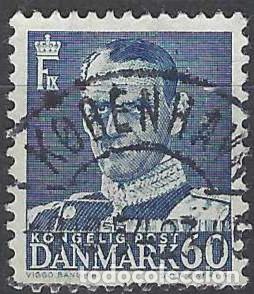 Selos: DINAMARCA 1948-59 - REY FREDERIK IX, AZUL OSCURO - USADO