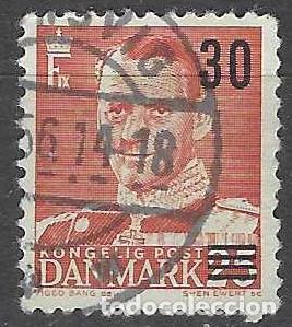 Stamps: DINAMARCA 1955-56 - REY FREDERIK IX, ROJO, SOBRECARGADO - USADO