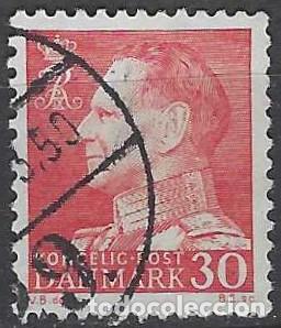 Stamps: DINAMARCA 1961-62 - REY FREDERIK IX, ROJO - USADO