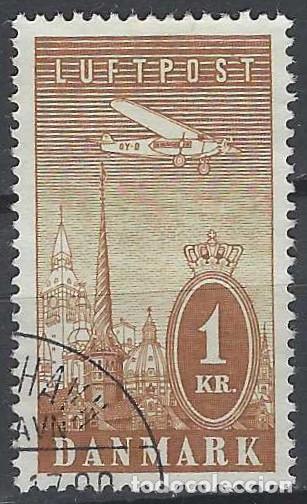 Stamps: DINAMARCA 1934 - AVI&Oacute;N FOKKER VII SOSBREVOLANDO COPENHAGE, A&Eacute;REO, MARR&Oacute;N - USADO