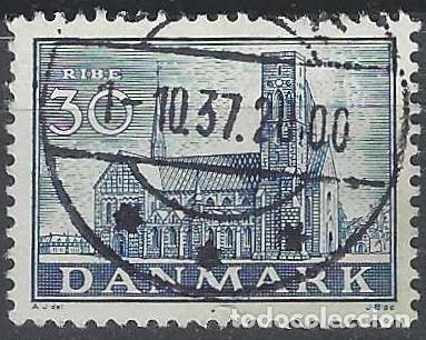 Sellos: DINAMARCA 1936 - CATEDRAL DE RIBE, AZUL - USADO