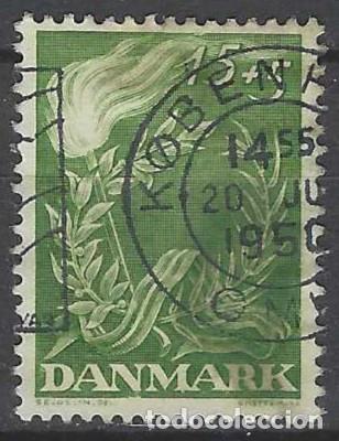 Stamps: DINAMARCA 1947 - 2&ordm; ANIV. DE LA LIBERACI&Oacute;N, VERDE - USADO