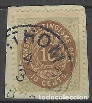 Sellos: INDIAS DANESAS OCCIDENTALES 1876 - SELLO DE DINAMARCA, VALOR EN CENTS, AZUL/MARR&Oacute;N CLARO - USADO