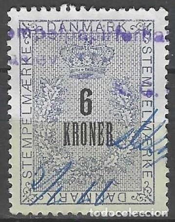 Stamps: DINAMARCA 1969 - SELLO DE FACTURA DE INGRESOS, 6 CORONAS - USADO