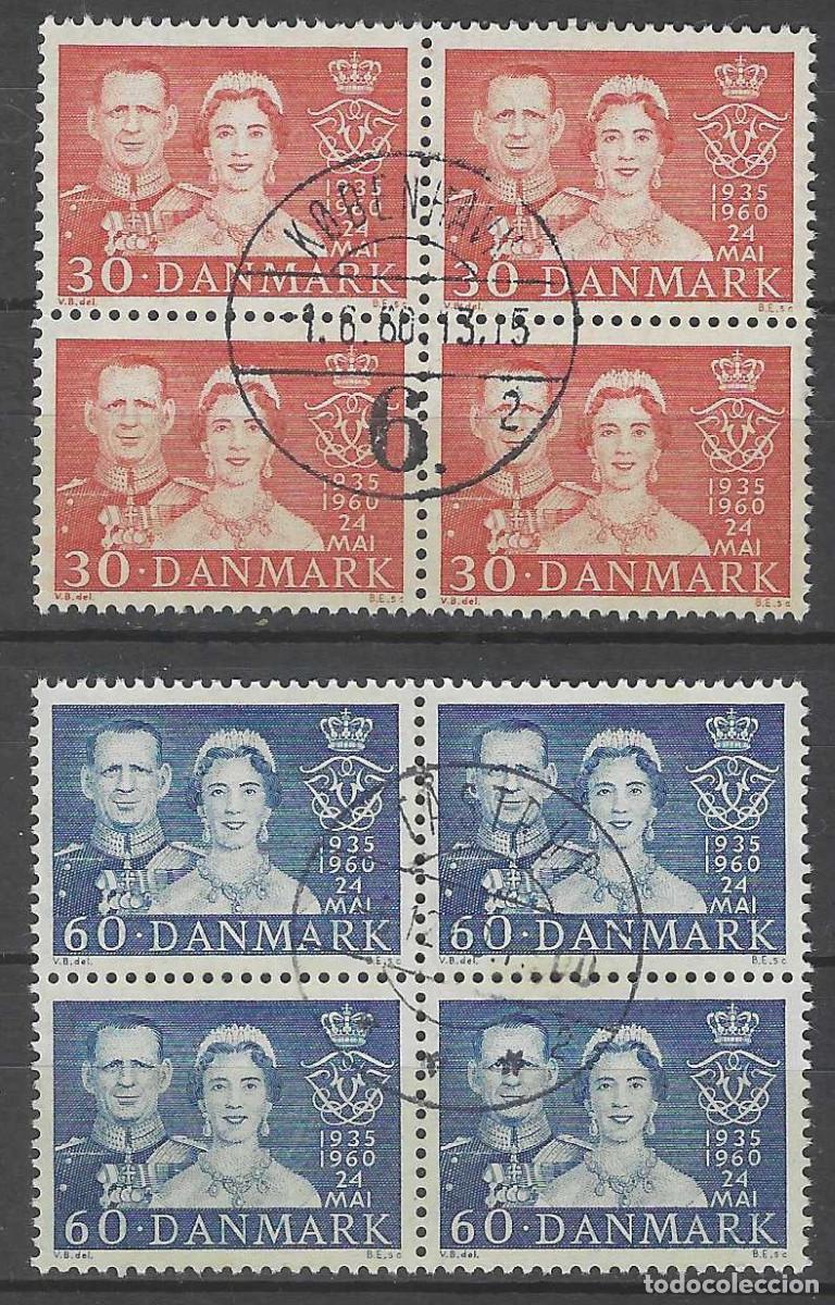 Francobolli: DINAMARCA 1960 - BODAS DE PLATA DE LOS REYES FREDERIK IX E INGRID, S.COMPLETA -USADOS EN BLOQUE DE 4