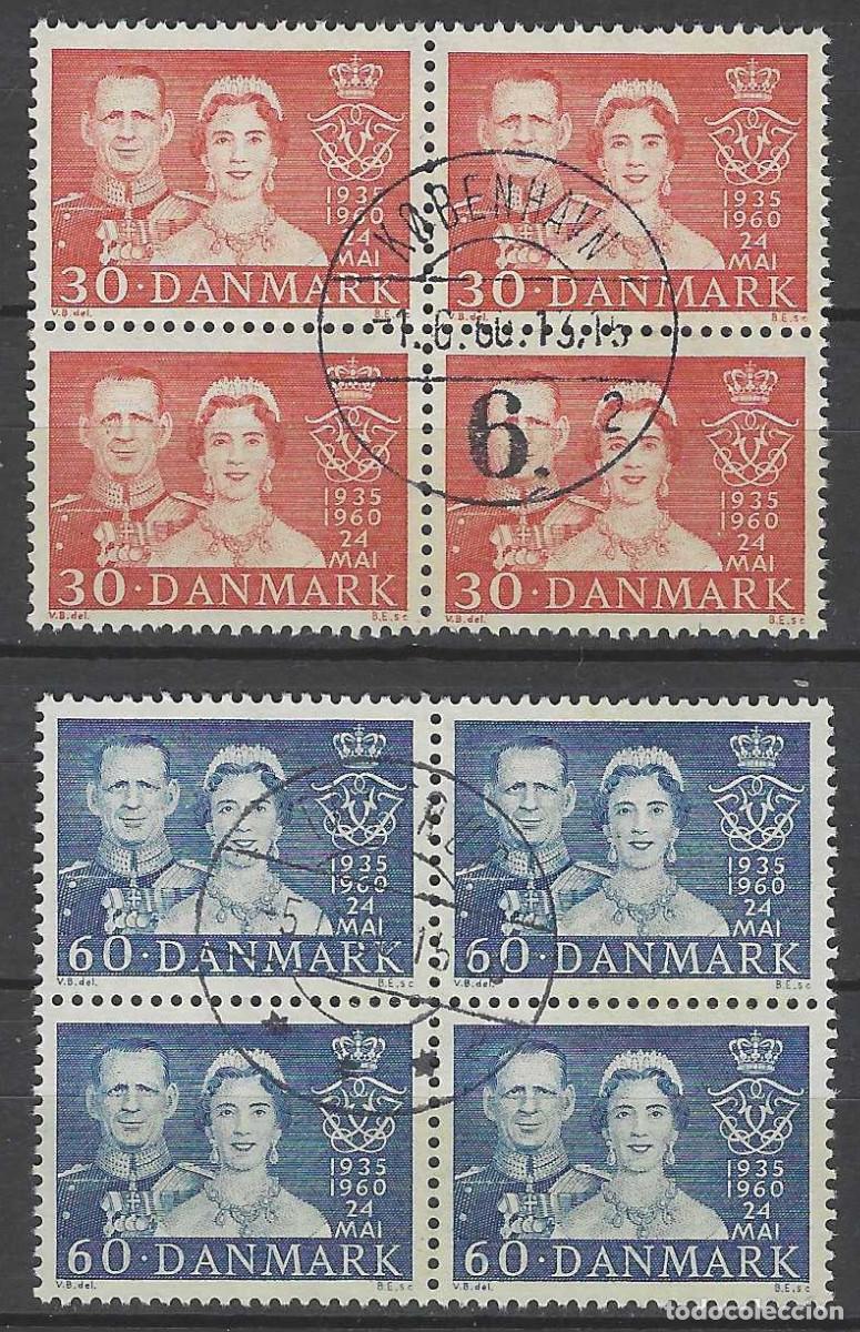 Briefmarken: DINAMARCA 1960 - BODAS DE PLATA DE LOS REYES FREDERIK IX E INGRID, S.COMPLETA -USADOS EN BLOQUE DE 4