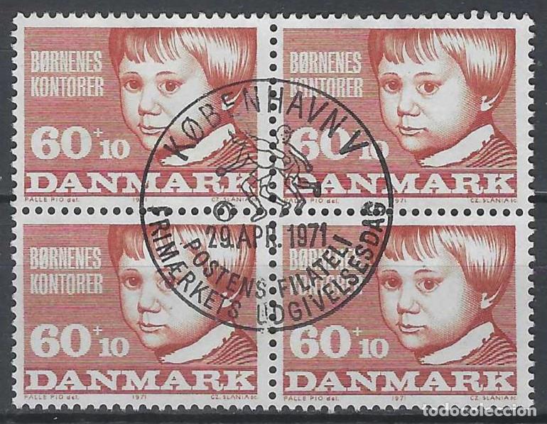 Briefmarken: DINAMARCA 1971 - EN BENEFICIO DE PROTECCI&Oacute;N A LA INFANCIA - USADO EN BLOQUE DE 4