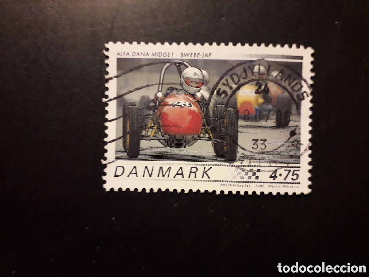Briefmarken: DINAMARCA YVERT 1439 SELLO SUELTO USADO 2006 DEPORTES AUTOMOVILISMO, COCHES PEDIDO M&Iacute;NIMO 3&euro;