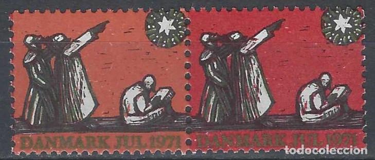 Sellos: DINAMARCA 1971- VI&Ntilde;ETA DE NAVIDAD, LOS TRES REYES MAGOS, PAR UNIDO - MNH**
