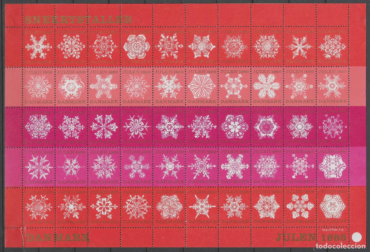 Sellos: DINAMARCA 1966 - VI&Ntilde;ETAS DE NAVIDAD, HOJA DE 50 UNIDADES DE COPOS DE NIEVE - MNH**