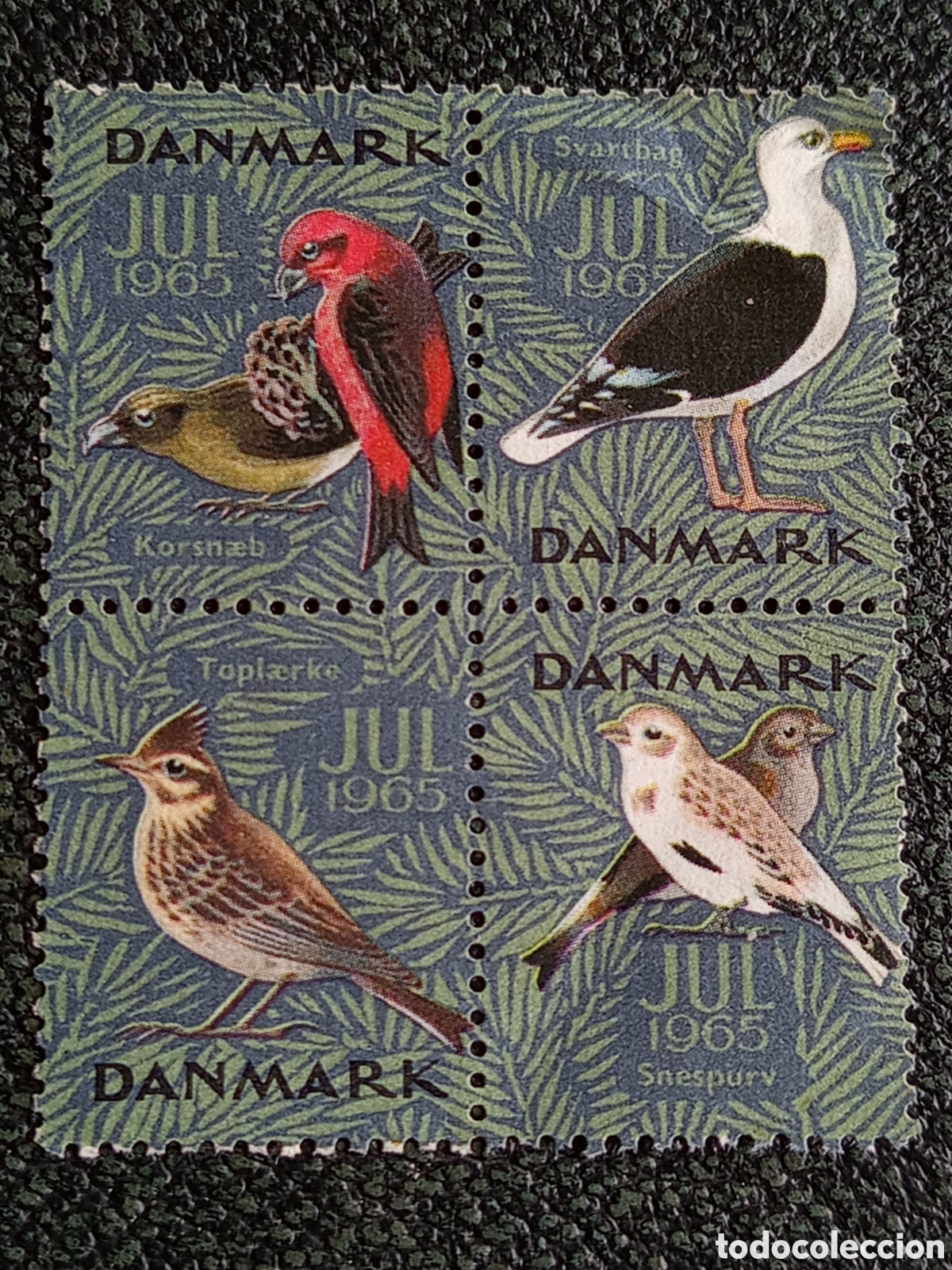 Sellos: Bloque 4 Vi&ntilde;etas Navidad Dinamarca 1965 Aves N&oacute;rdicas - Julem&aelig;rket 1965 MH