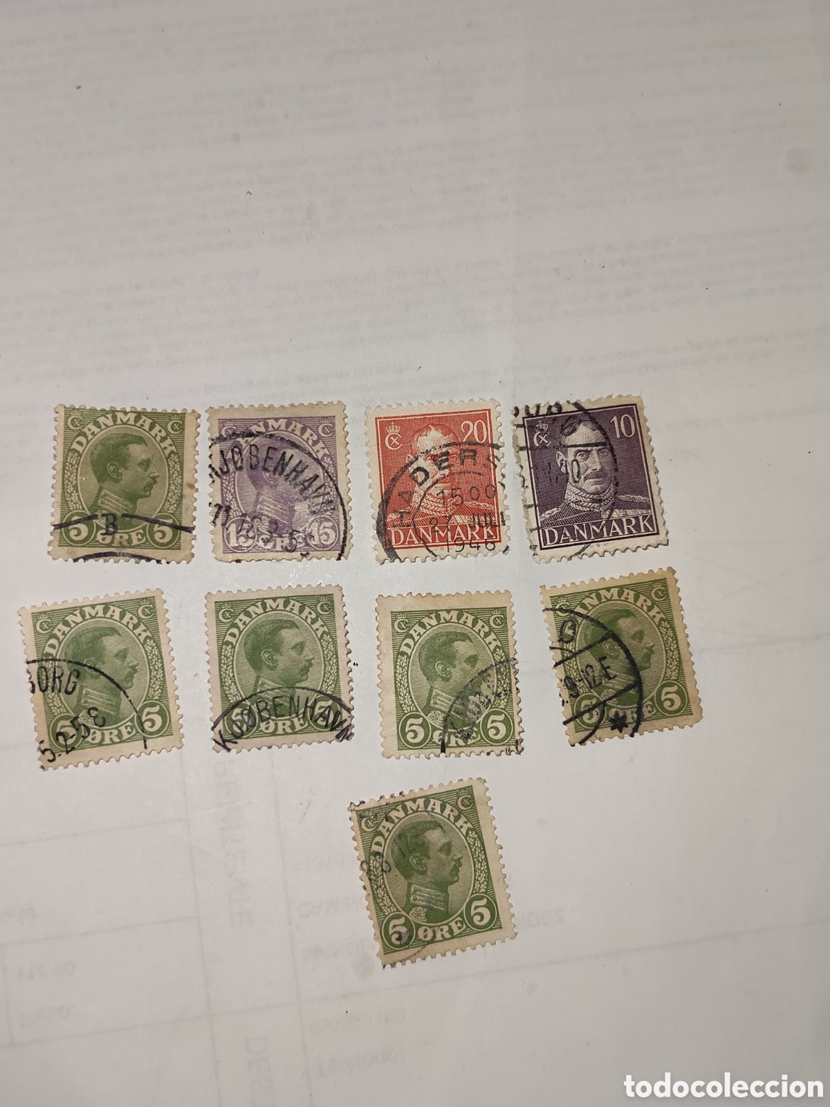 Sellos: 9 sellos de Dinamarca Rey Cristian X a&ntilde;os 1913-42