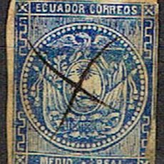 Sellos: ECUADOR Nº 1 (AÑO 1865), ESCUDO NACIONAL), USADO. Lote 214472763