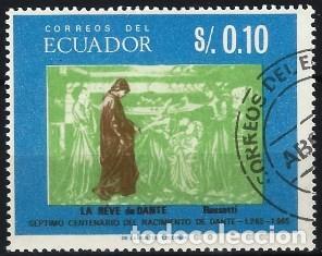 Sellos: ECUADOR 1966 - ”EL SUEÑO DE DANTE” DE ROSSETTI - USADO - Foto 1 - 300434658