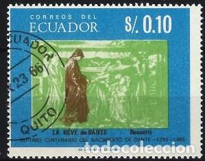 Sellos: ECUADOR 1966 - ”EL SUEÑO DE DANTE” DE ROSSETTI - USADO - Foto 1 - 300434743