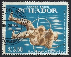 Sellos: ECUADOR 1966 - LOGROS DE LA EXPLORACIÓN ESPACIAL, ALEXEI L. LEONOV, AÉREO - USADO - Foto 1 - 300436318