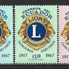 Sellos: ECUADOR 808/10** - AÑO 1968 - 50º ANIVERSARIO DE LIONS INTERNATIONAL. Lote 378026499