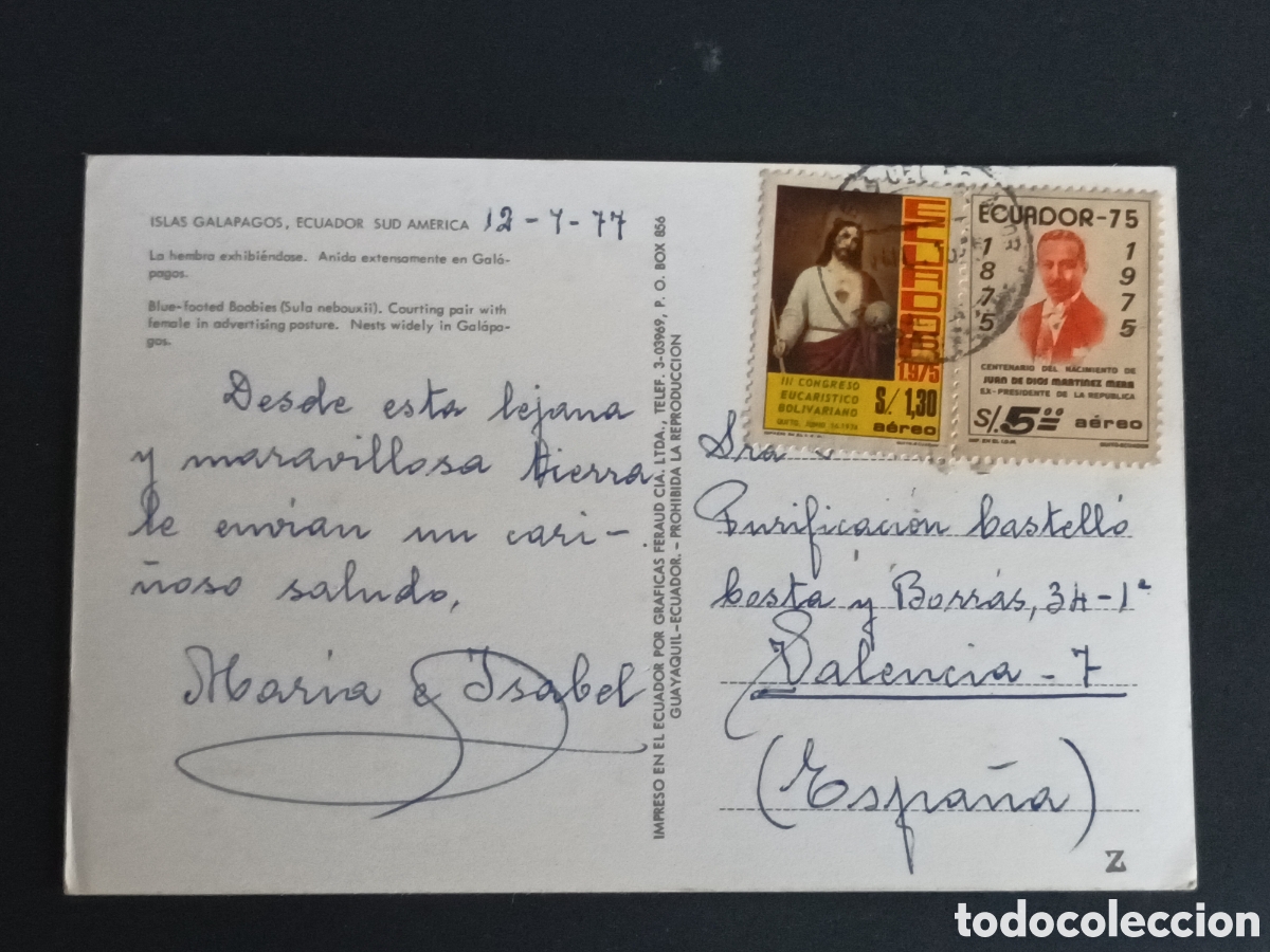 Sellos: ECUADOR. POSTAL FRANQUEADA Y DEVUELTA A SU PROCEDENCIA. - Foto 1