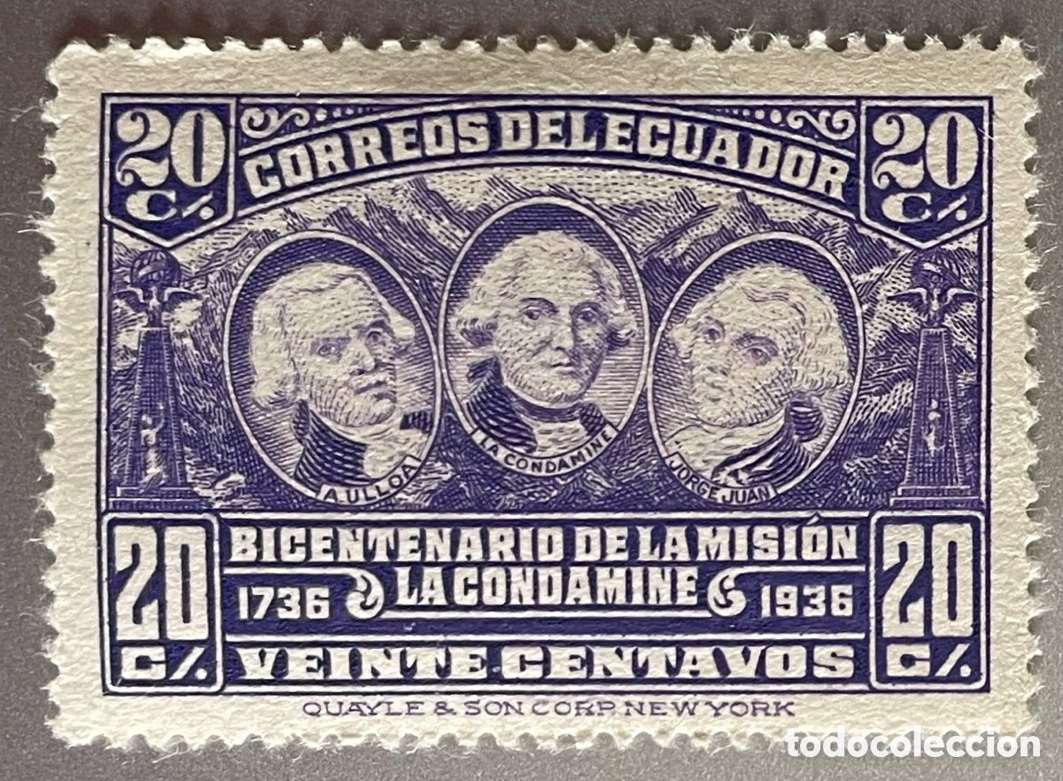 Sellos: Ecuador. Expedici&oacute;n cient&iacute;fica La condomine.1936 - Foto 1