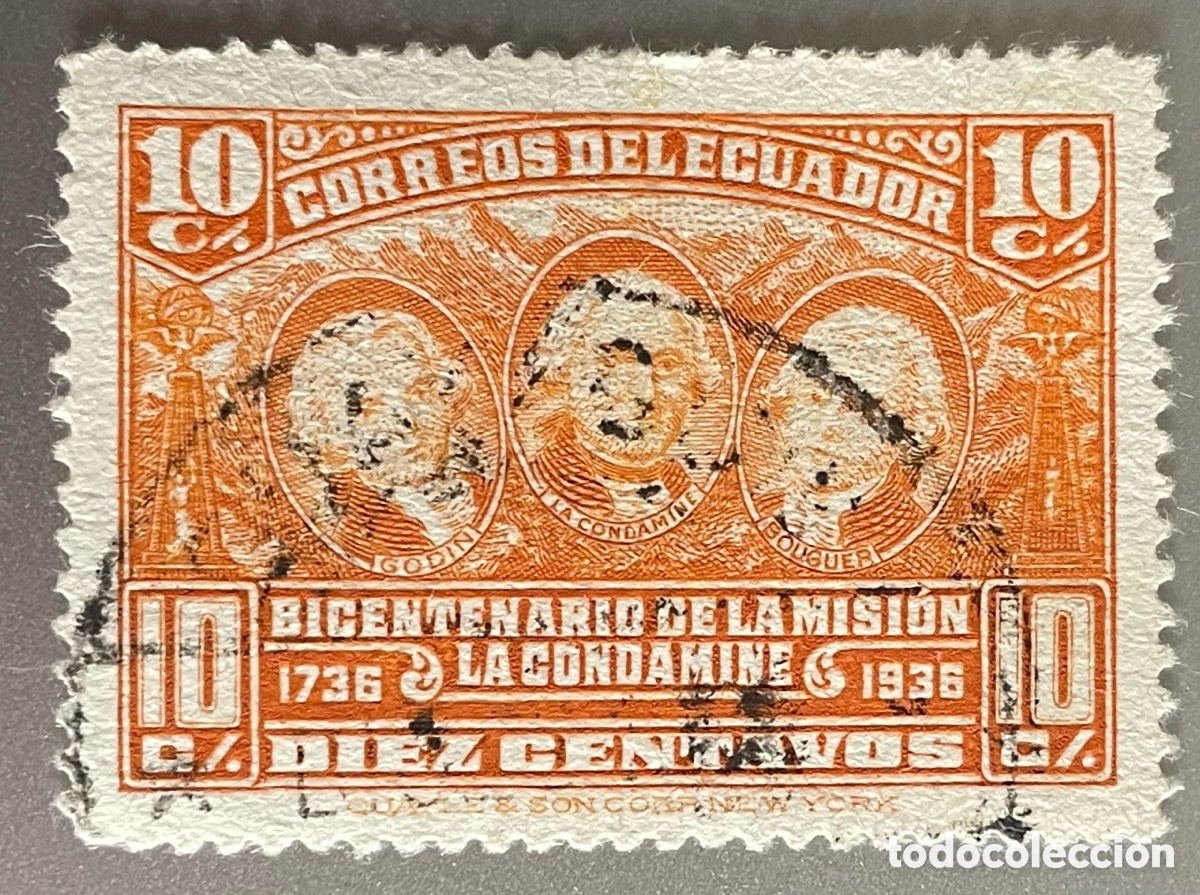 Sellos: Ecuador. Expedici&oacute;n cient&iacute;fica La condomine.1936 - Foto 1