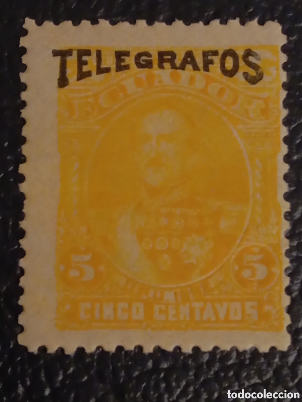 Sellos: Ecuador 1892 - Tel&eacute;grafos 5c Amarillo - Juan Jos&eacute; Flores - Mi #22 (MH)