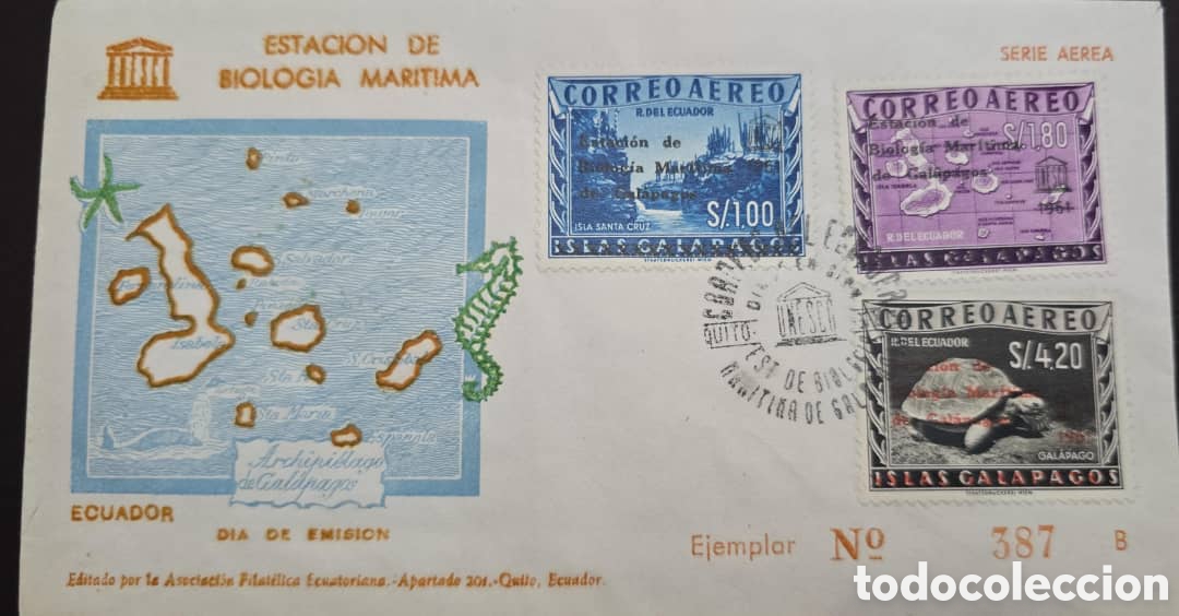 Sellos: Cy)Ecuador.1964 .Gal&aacute;pagos Islands Marine Biology Station.