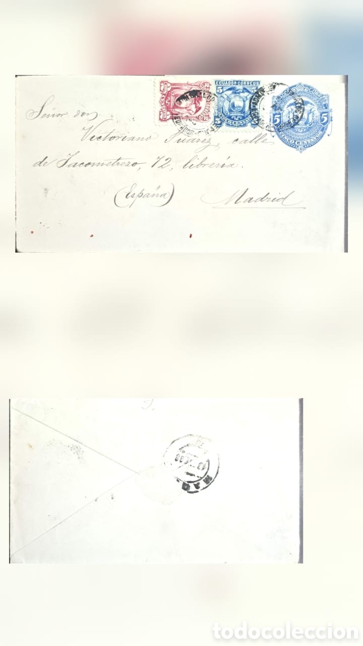 Sellos: CA) Ecuador 1891 Postal correspondence to Spain