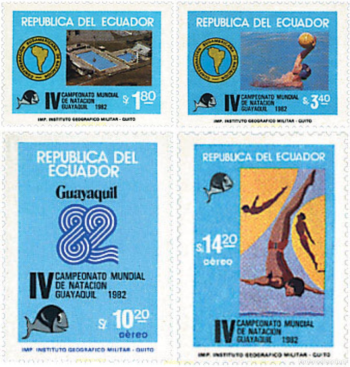 Sellos: 27058 MNH ECUADOR 1982 4 CAMPEONATOS DEL MUNDO DE NATACION
