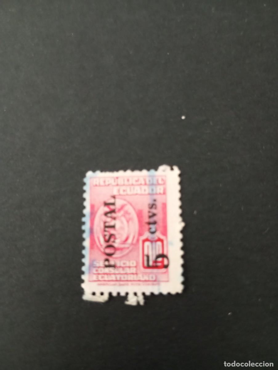 Sellos: ECUADOR, SERVICIO CONSULAR ECUATORIANO, SOBRECARGA POSTAL 5 CTVOS
