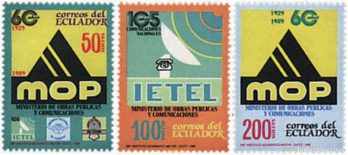 Sellos: 59465 MNH ECUADOR 1989 60 ANIVERSARIO DEL MINISTERIO DE OBRAS PUBLICAS Y COMUNICACIONES