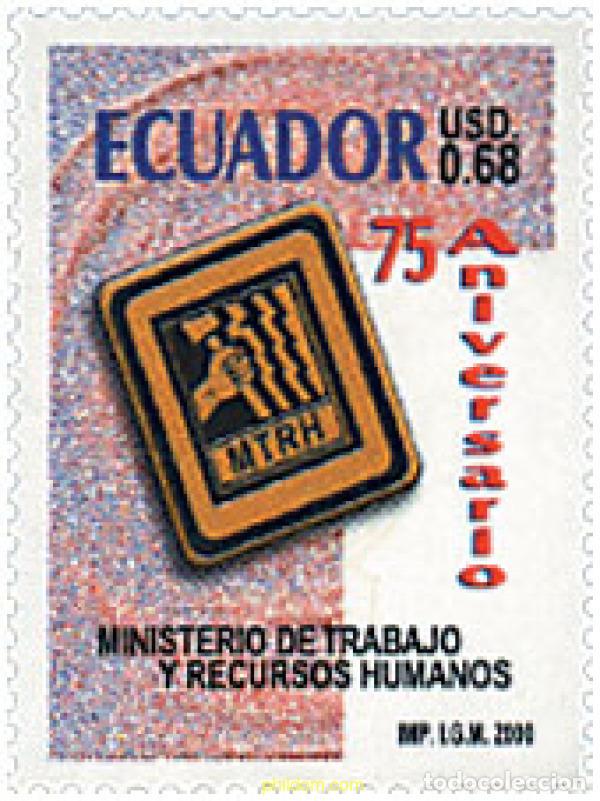 Selos: 86663 MNH ECUADOR 2000 75 ANIVERSARIO DEL MINISTERIO DE TRABAJO Y RECURSOS HUMANOS