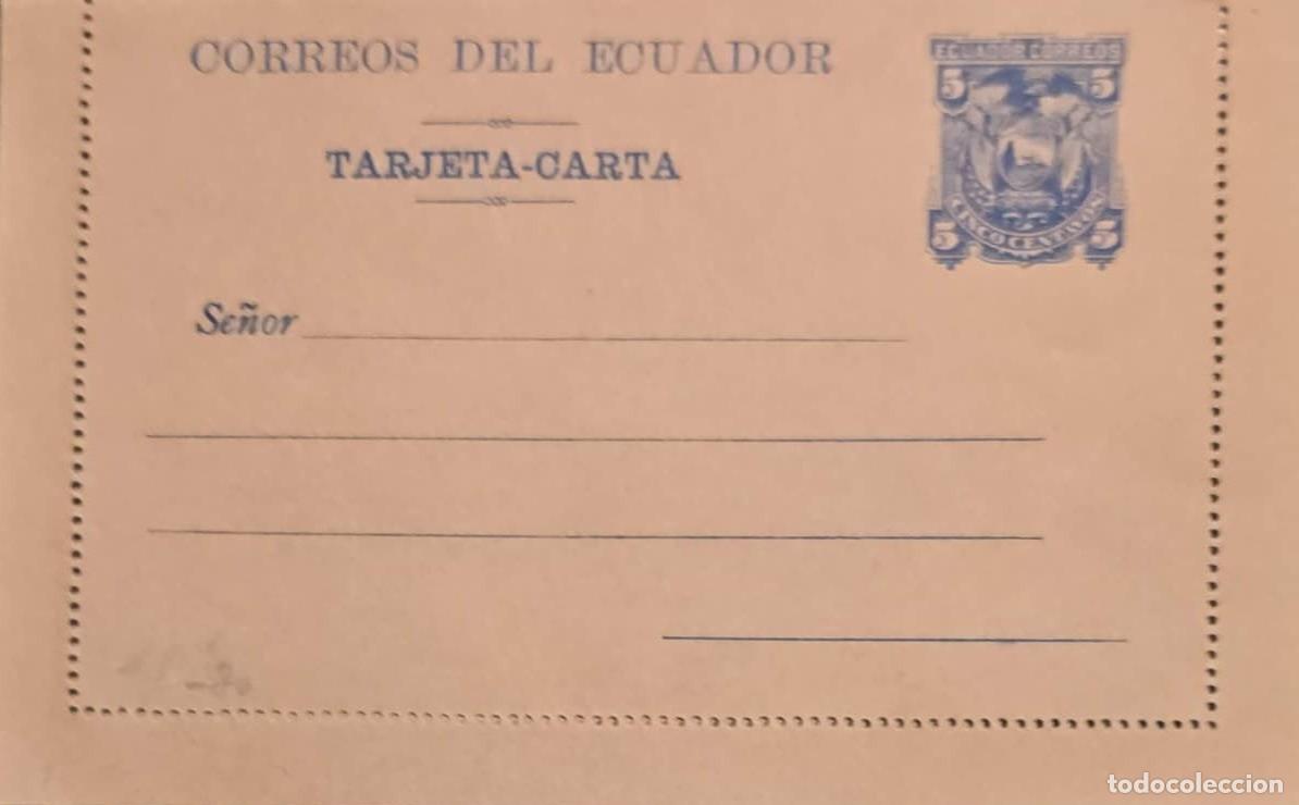 Sellos: O) ECUADOR, COAT OF ARMS 5 centavos, TARJETA CARTA - CARD LETTER, UNUSED
