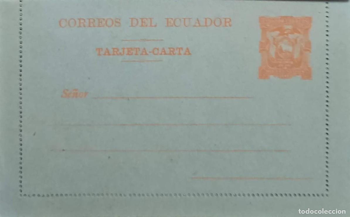 Sellos: O) ECUADOR, COAT OF ARMS 5 centavos orange, TARJETA CARTA - CARD LETTER, POSTAL STATONERY, UNUSED