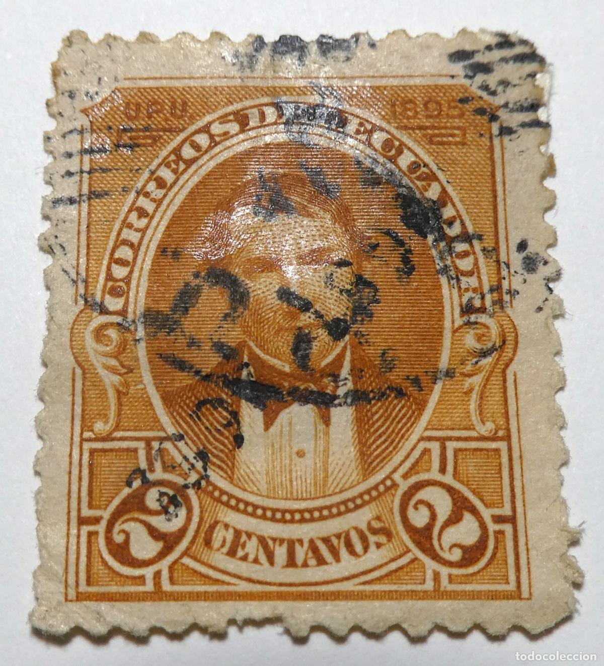 Sellos: Sello postal de Ecuador 2 centavos 1895, retrato de Vicente Rocafuerte