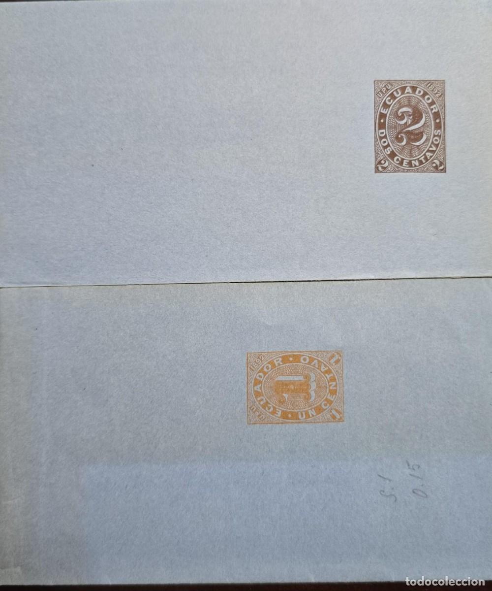 Sellos: O) 1892 ECUADOR , NUMERAL VALUE 2 centavos - UPU, NUMERAL VALUE 1 centavo - UPU, POSTAL STATIONERY