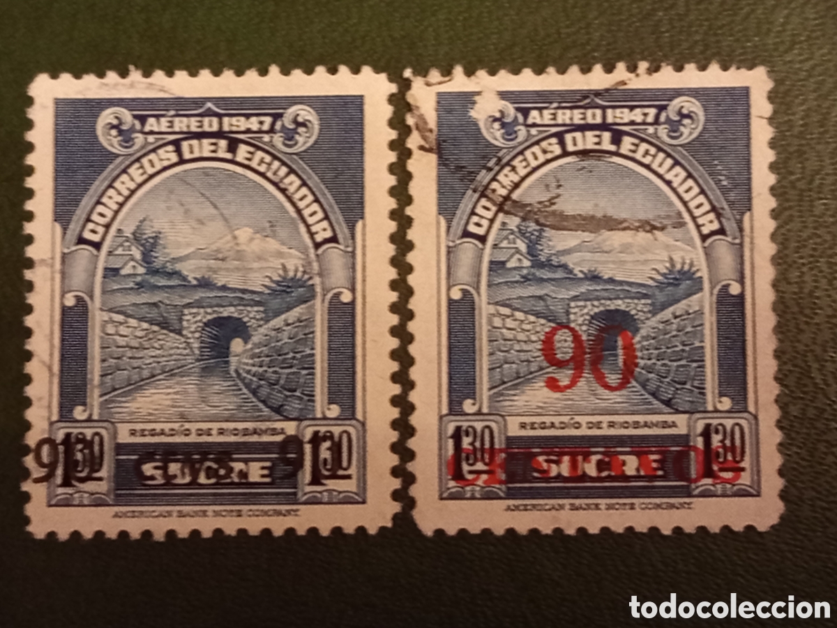 Sellos: Sellos Ecuador 1947 Regad&iacute;o de Riobamba 90c Sobrecarga Edifil/Scott C181 (71 caracteres