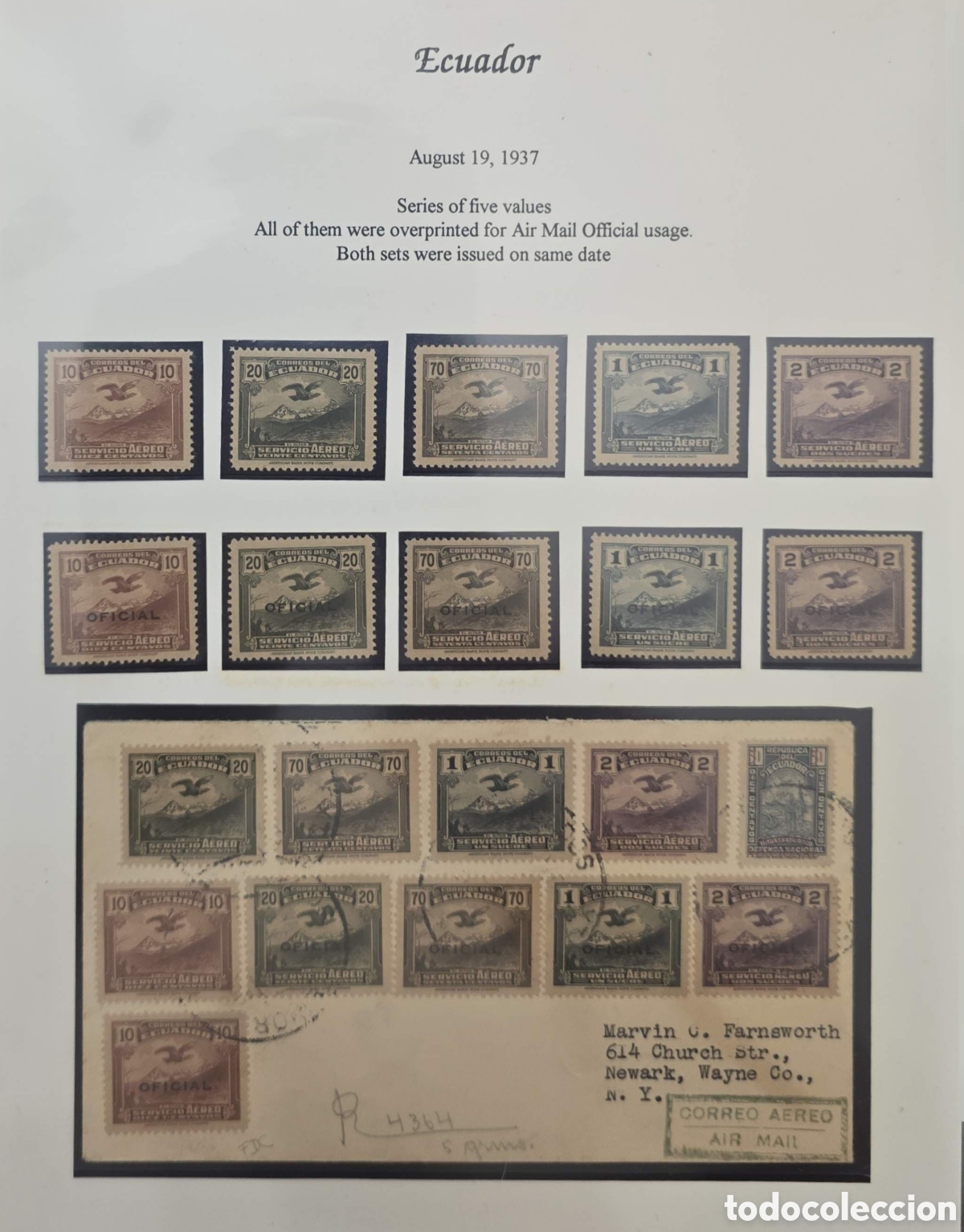 Sellos: CA)EcuadorAugust 19, 1937 Series of five values All of them were overprinted for Air Mail Official u