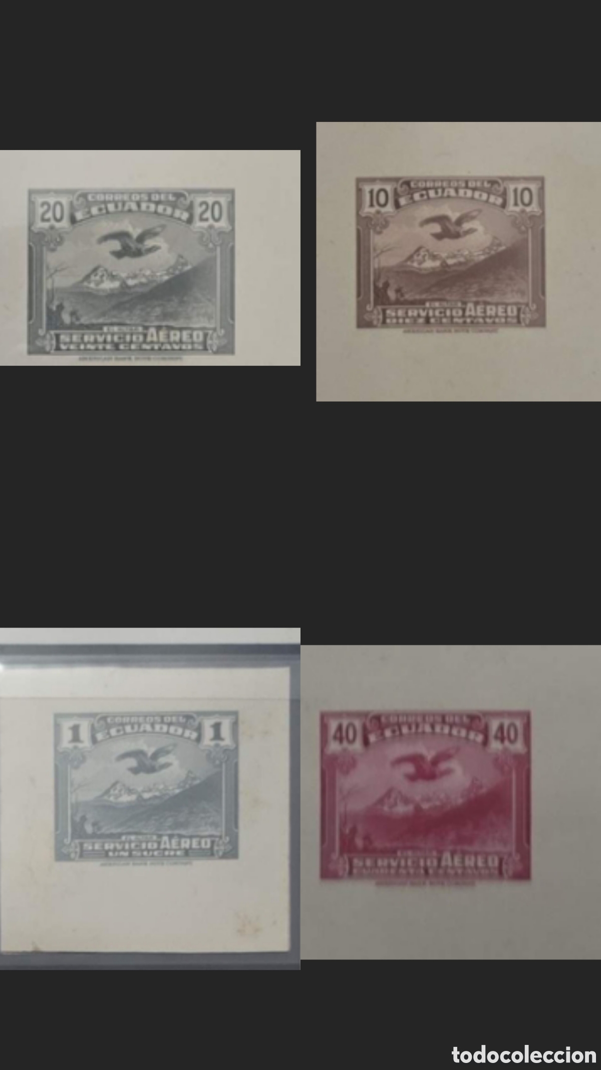 Sellos: CA)Ecuador1937Large and small die proofs on sunken cards of regular air mail issue By American Bank