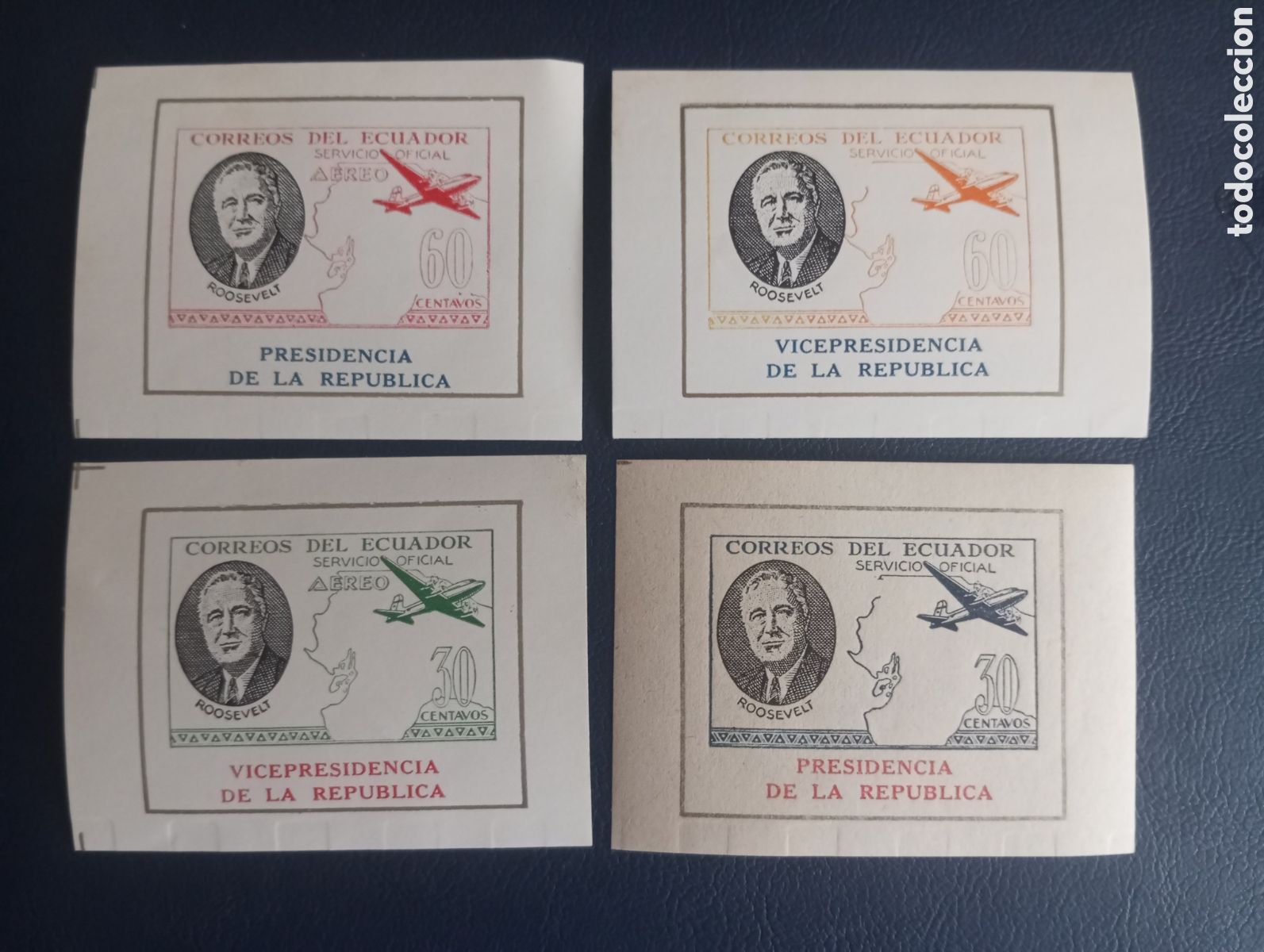 Sellos: ECUADOR, CORREO A&Eacute;REO, HOJITAS DE ROOSEVELT